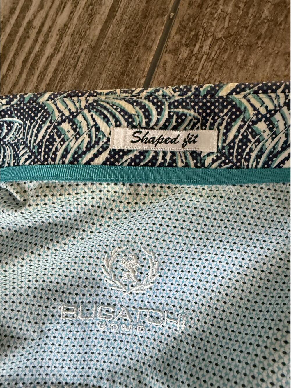 Bugatchi Uomo Shaped Fit Men’s Button Front Shirt Blue Leaf Print Large